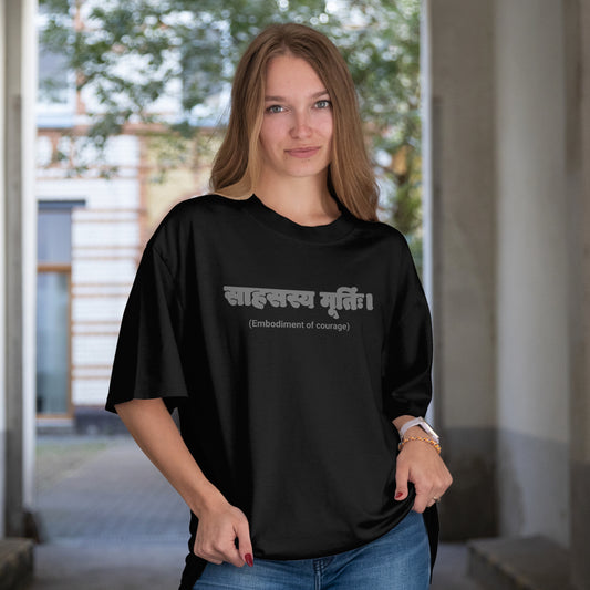 Embodiment Of Courage | Women Puff Print Oversized Standard T-Shirt