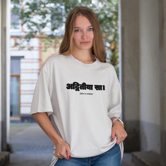 She Is Unique | Women Puff Print Oversized Standard T-Shirt